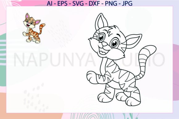Coloring Book Page Cat SVG for Embroidery Projects